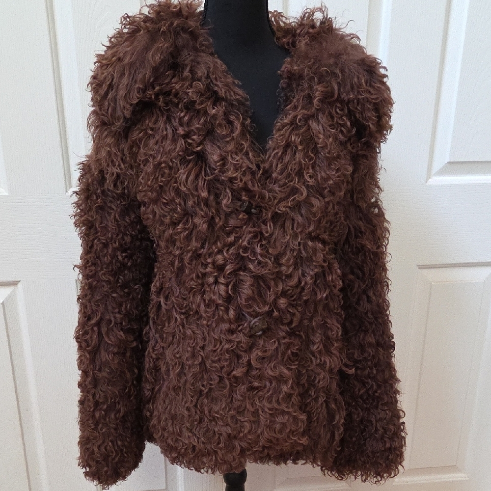 Brown Mongolian Curly Shearling Coat-L